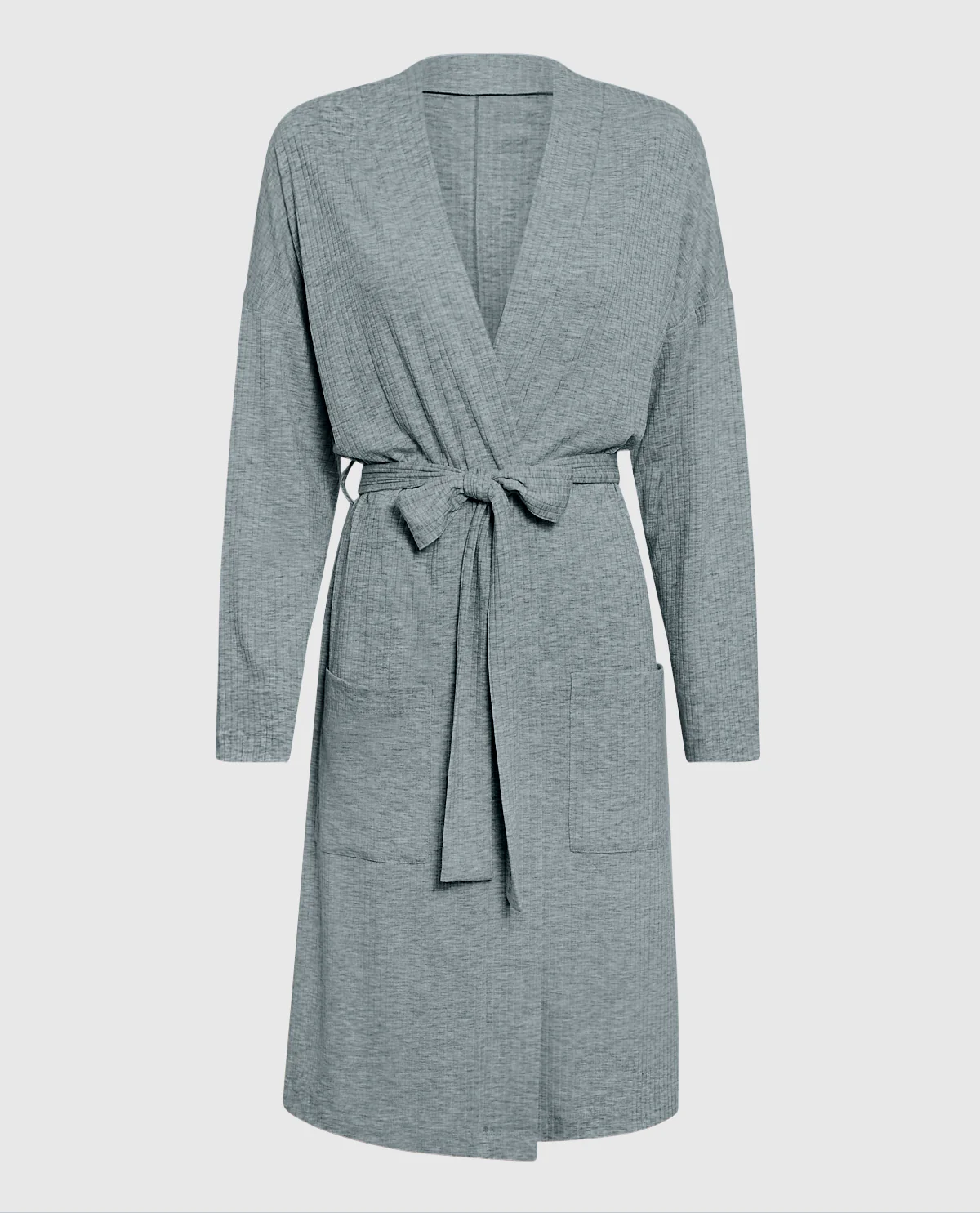Long Sleeve Ribbed Robe in Cool Gray