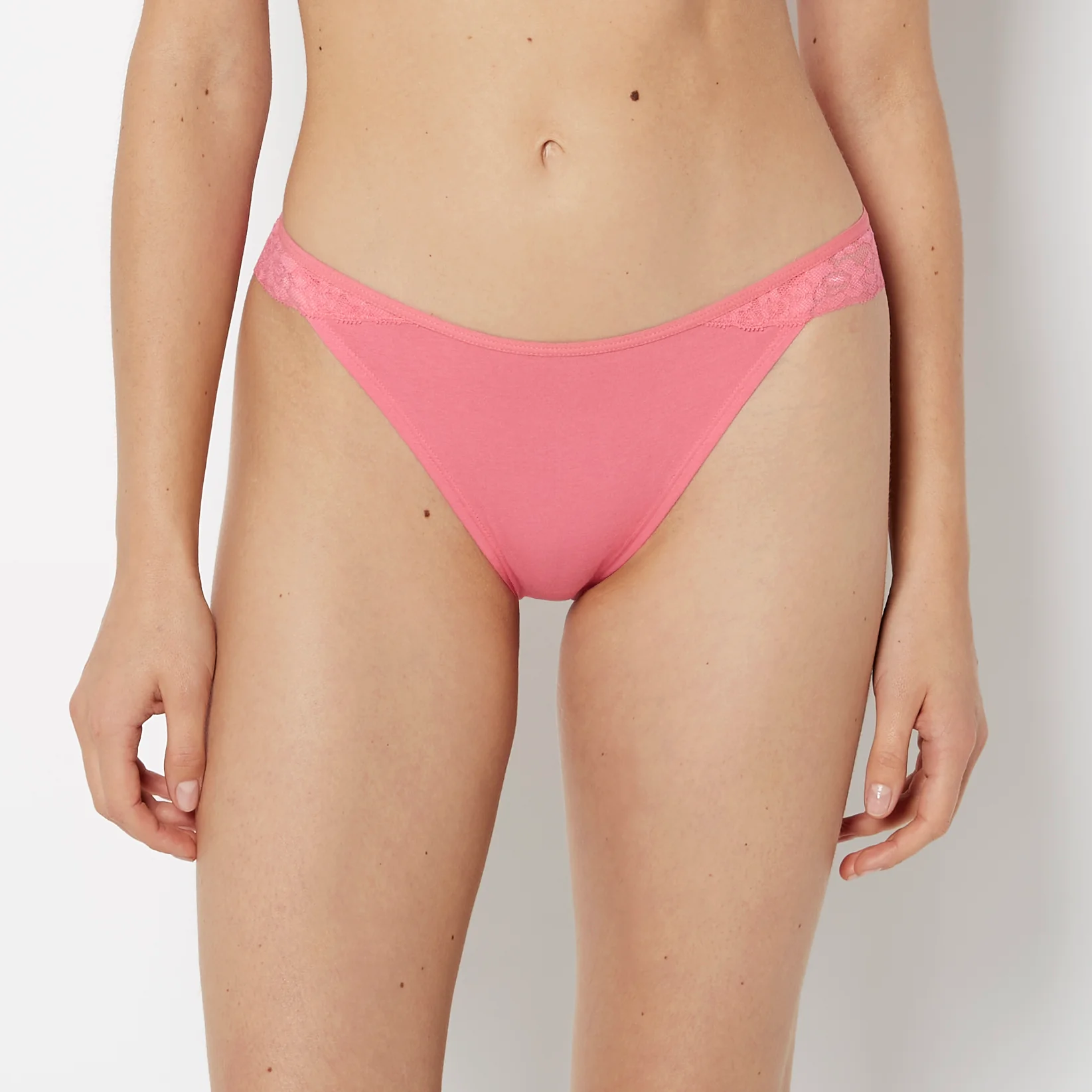 Mini Cheeky Cotton Panty With Lace Trim in Hot Pink