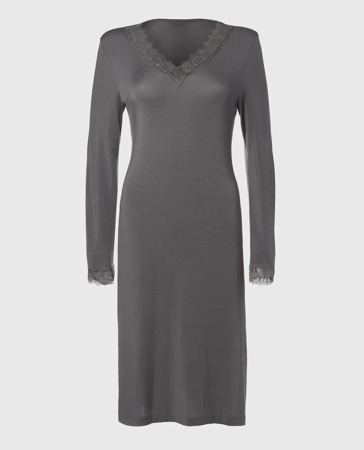 Modal with Lace V-Neck Sleep Shirt in Smoked Pearl - Image 4