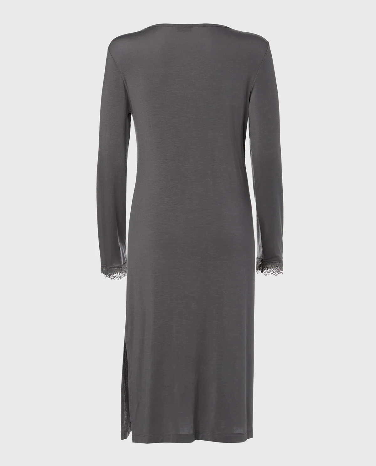 Modal with Lace V-Neck Sleep Shirt in Smoked Pearl - Image 5