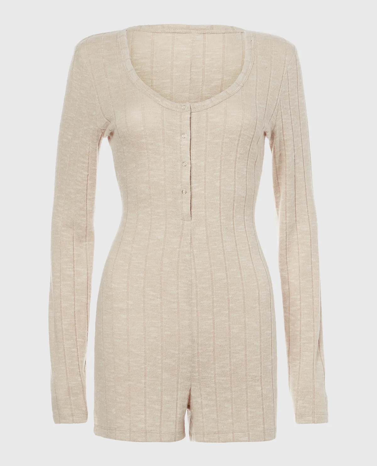 Placket Front Onesie in Cozy Light Oatmeal - Image 4