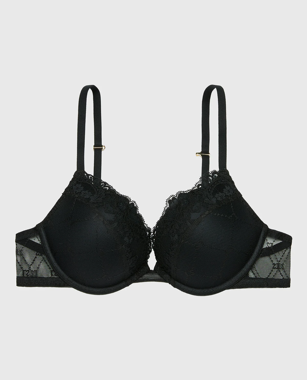 Plunge Opulent Lace Bra with Mesh Cups in Tuxedo Black - Image 5