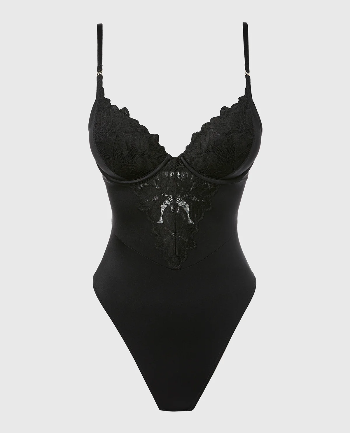 Push Up Demi bodysuit with reverie lace cup in Tuxedo Black - Image 4