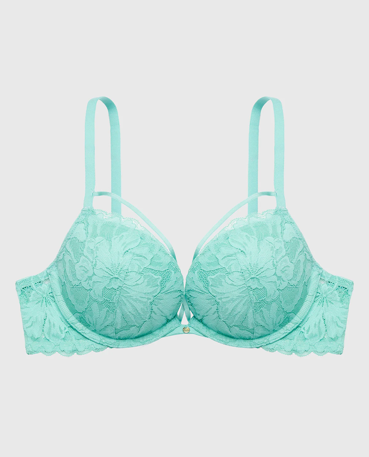 Push Up Plunge Bra with Charmed Lace Bondage Straps in Pool Blue - Image 5