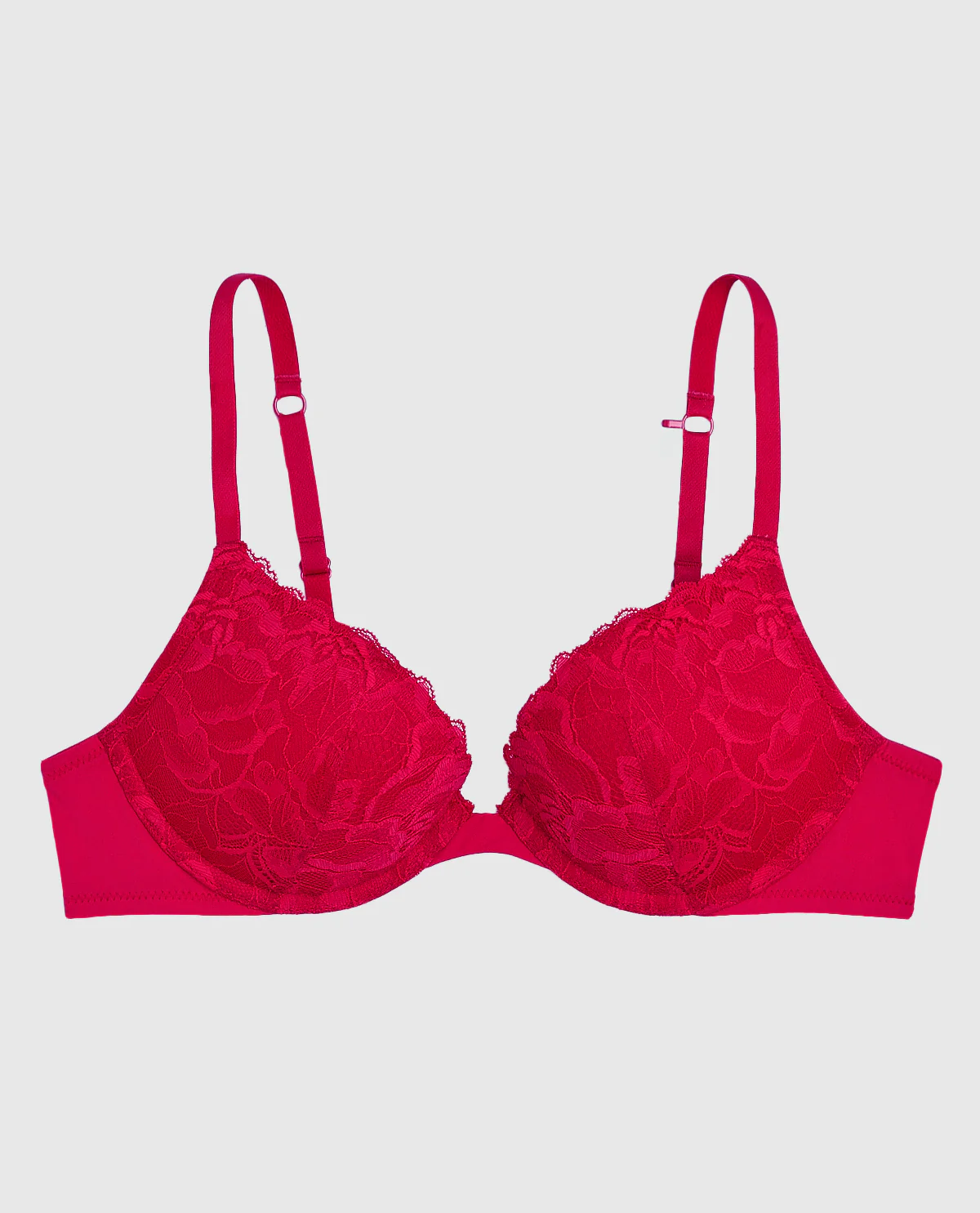 Push Up Plunge Bra with Lace in Cosmo Red - Image 6