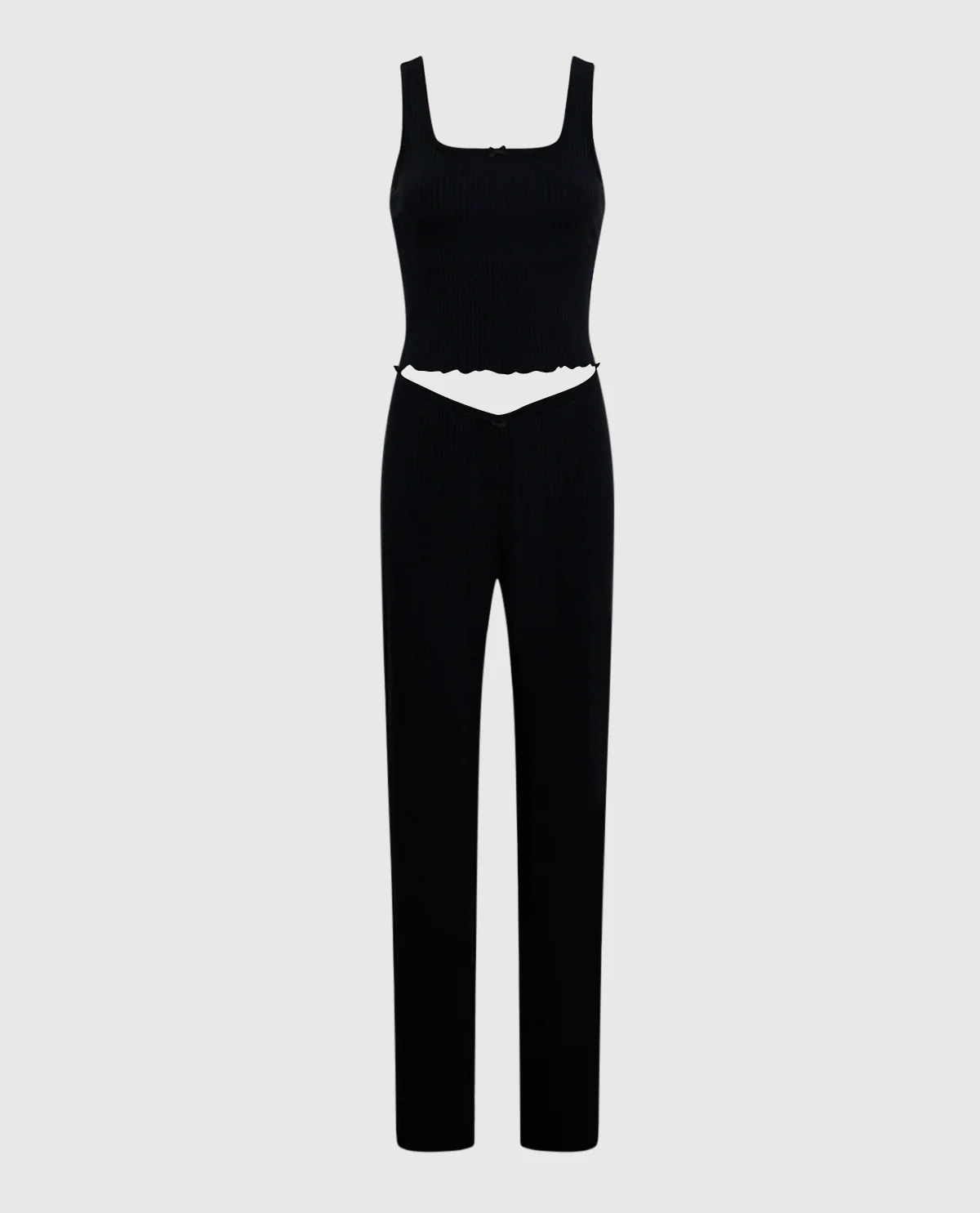 Ribbed Pajama Pant with V-Waist in Smoulder Black - Image 3