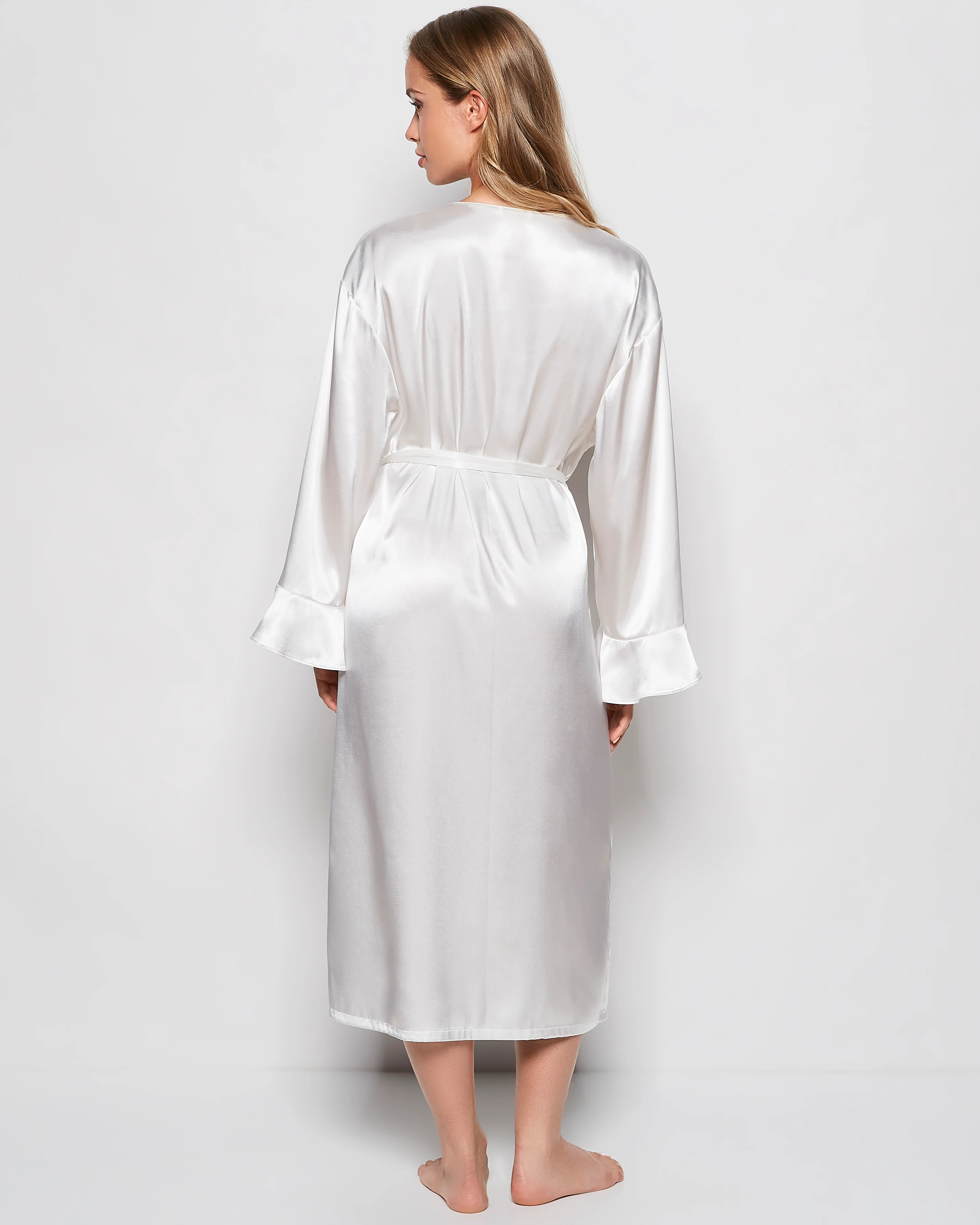 Satin Mid Length Robe in Ivory - Image 3