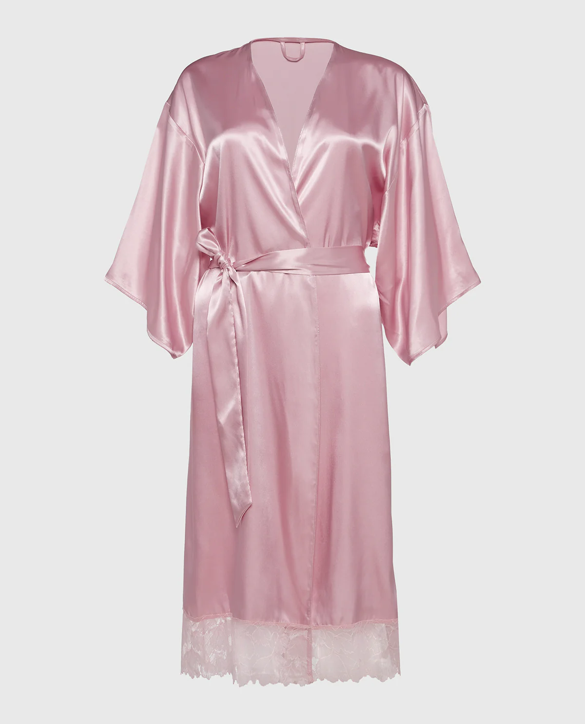 Satin Mid Length Robe with Lace in Iced Lilac - Image 4