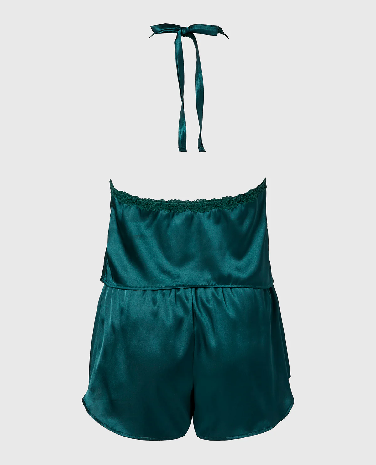 Satin PJ Set With Wicked Lace Trim in Emerald Green - Image 5
