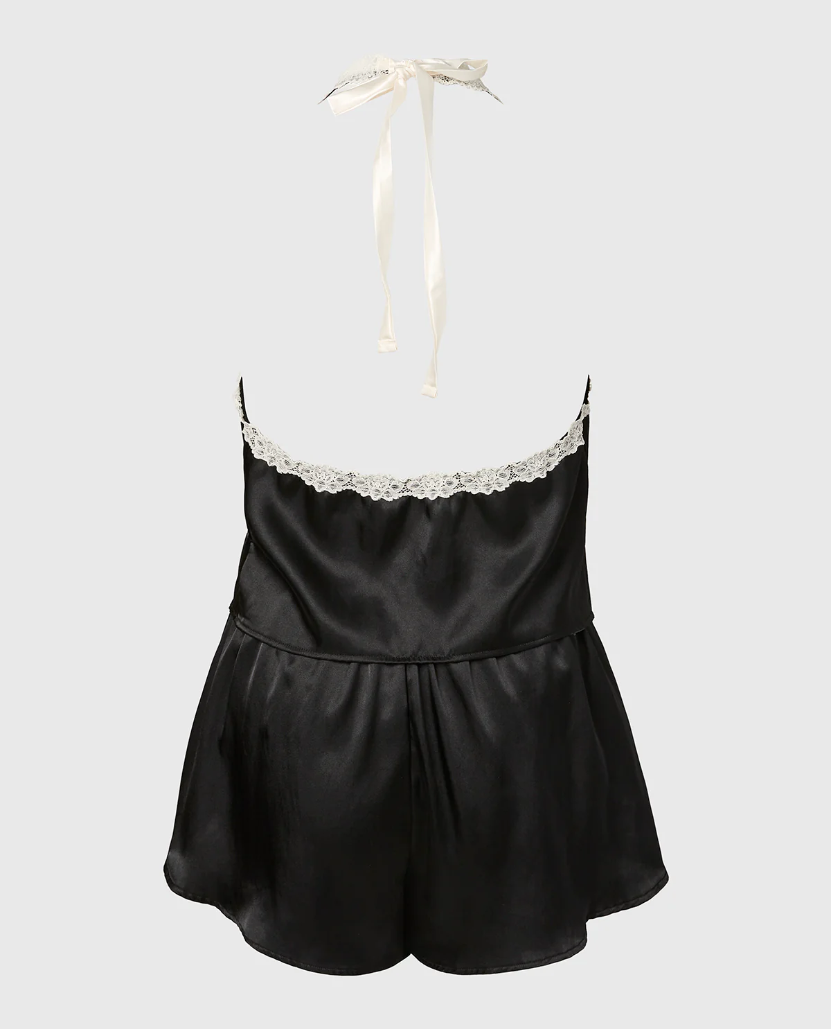 Satin PJ Set With Wicked Lace Trim in Tuxedo Black - Image 5
