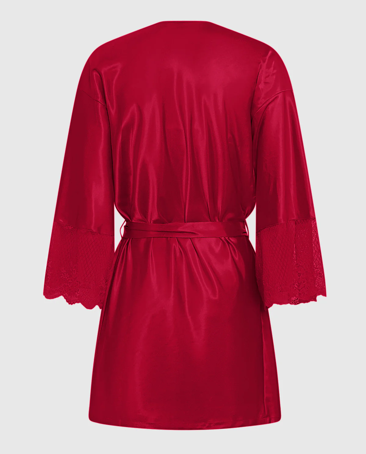 Satin Robe with Lace Trim Sleeve in Cosmo Red - Image 2