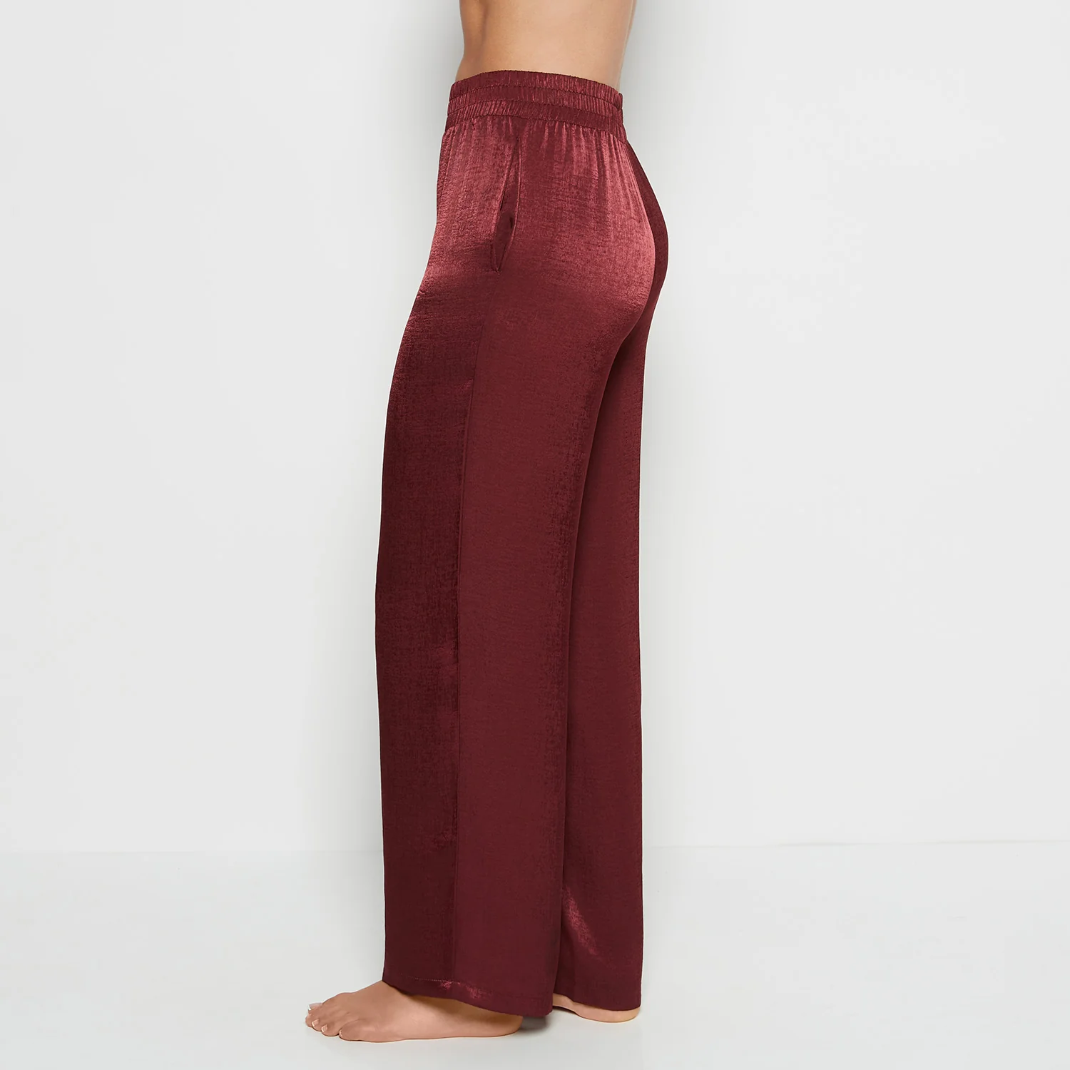 Satin Sleep Pant with button Front in Russian Ruby - Image 2