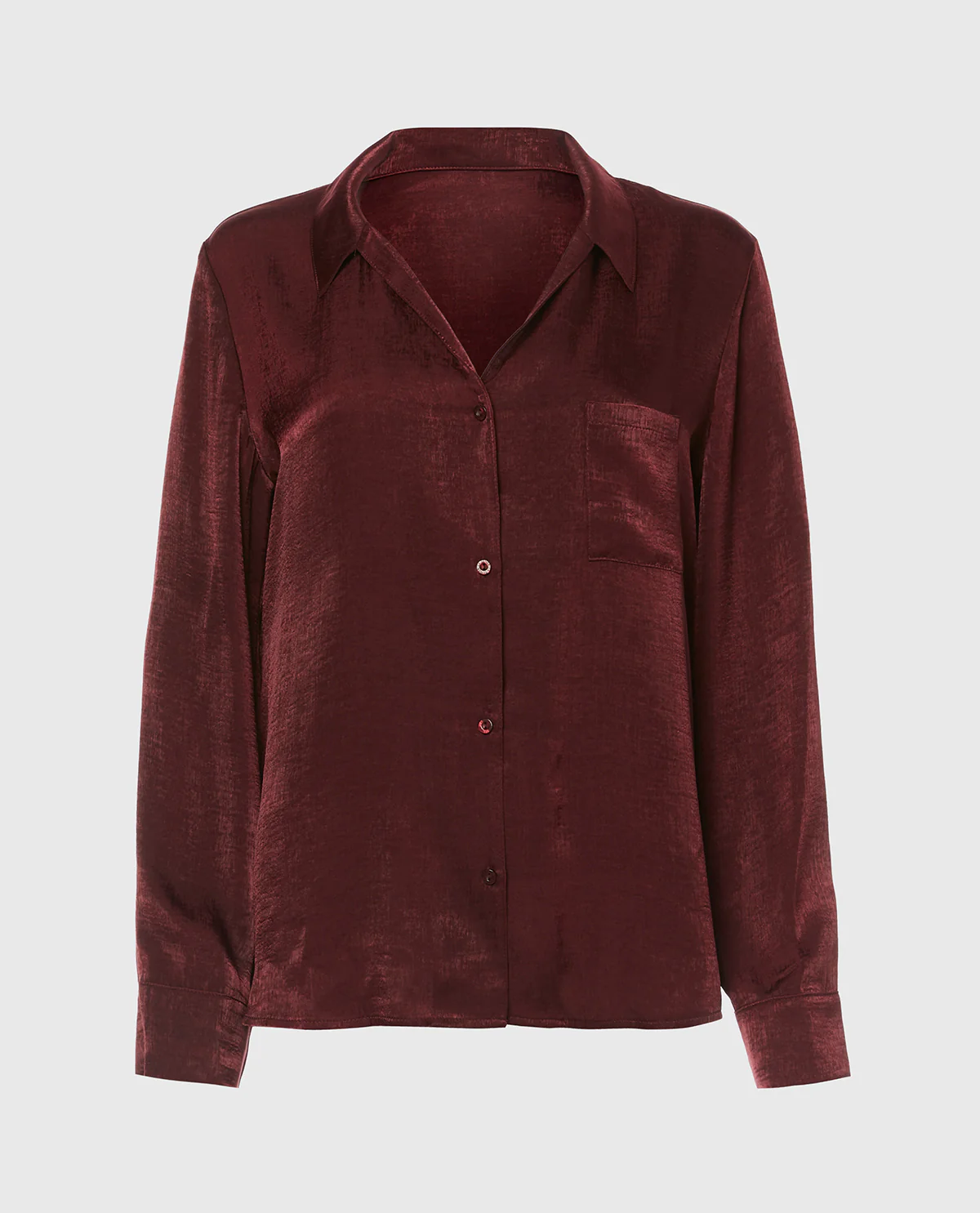 Satin Sleep shirt with button front in Russian Ruby - Image 3