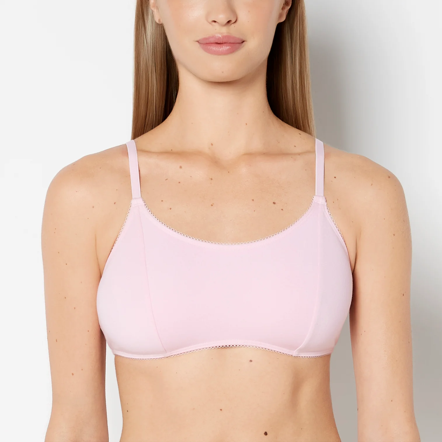 Scoop Neck Cotton Bralette With Picot Trim in Sweet Dream