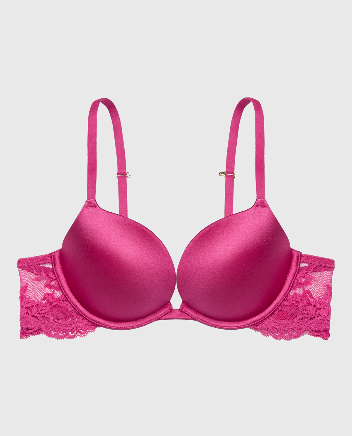 Smooth Cup Push Up Bra with Lace Wing in Fuchsia Red - Image 5