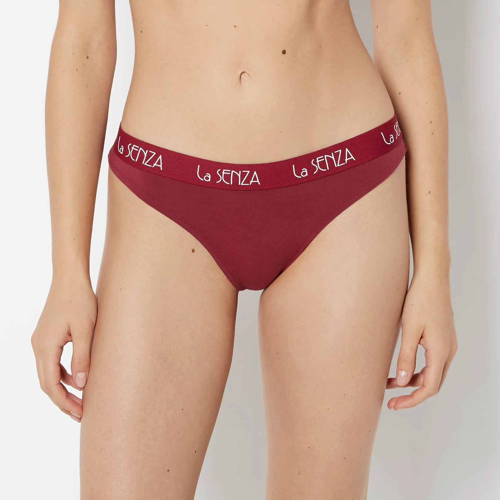 Thong Cotton Panty with Art Deco Logo Band in Plum Rose