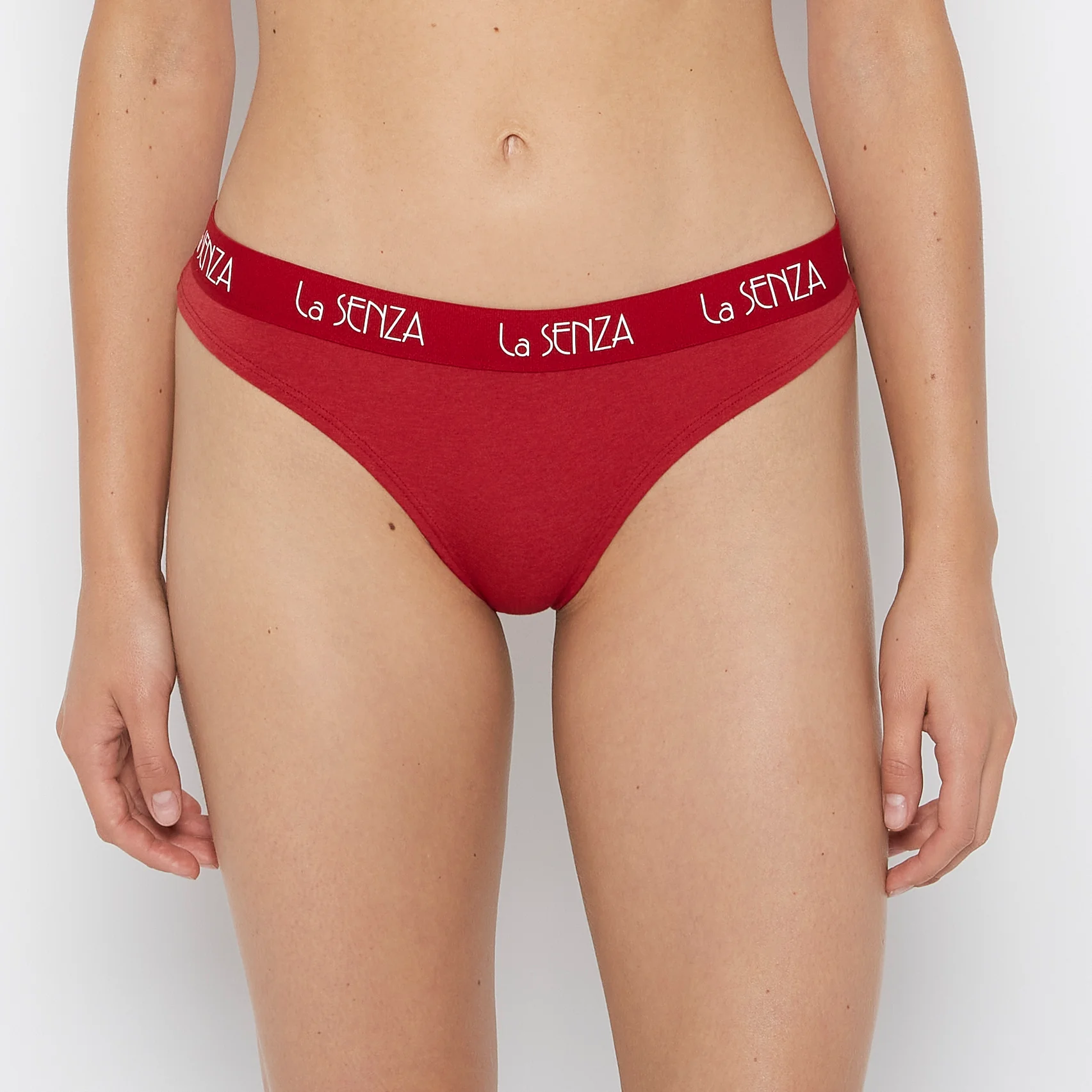 Thong Panty with Art Deco Logo in Crimson Heather