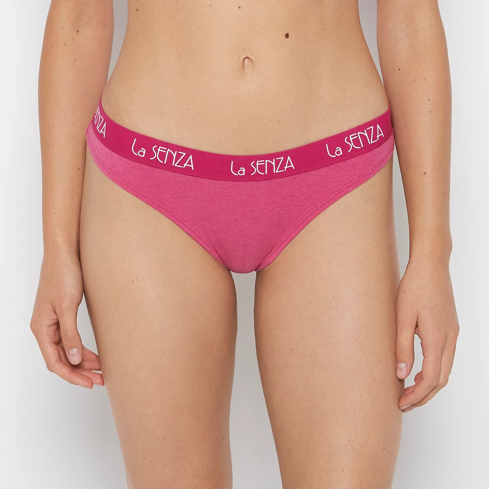 Thong Panty with Art Deco Logo in Fuchsia Red Heather