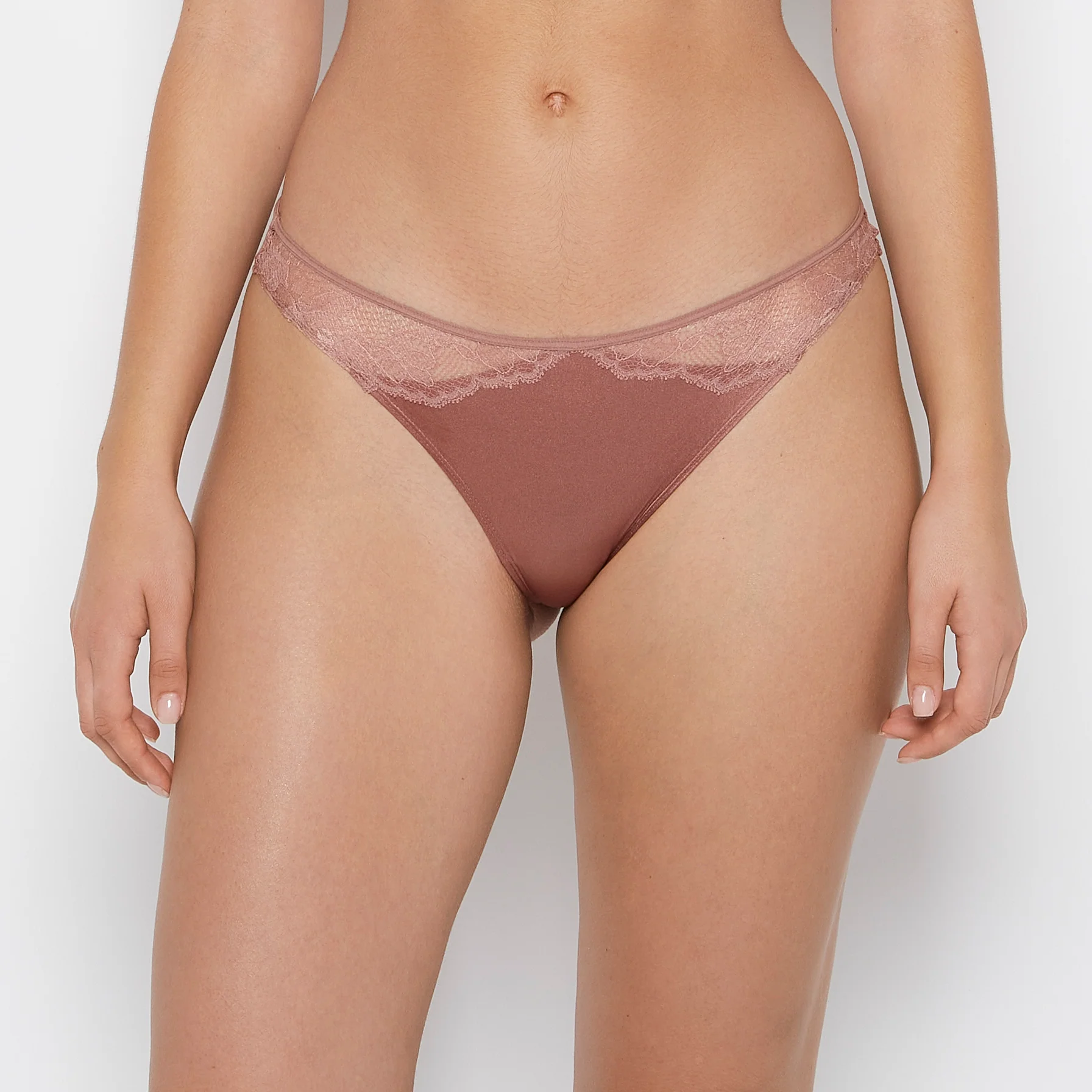 Thong Panty With Lace Micro Trim in Deer