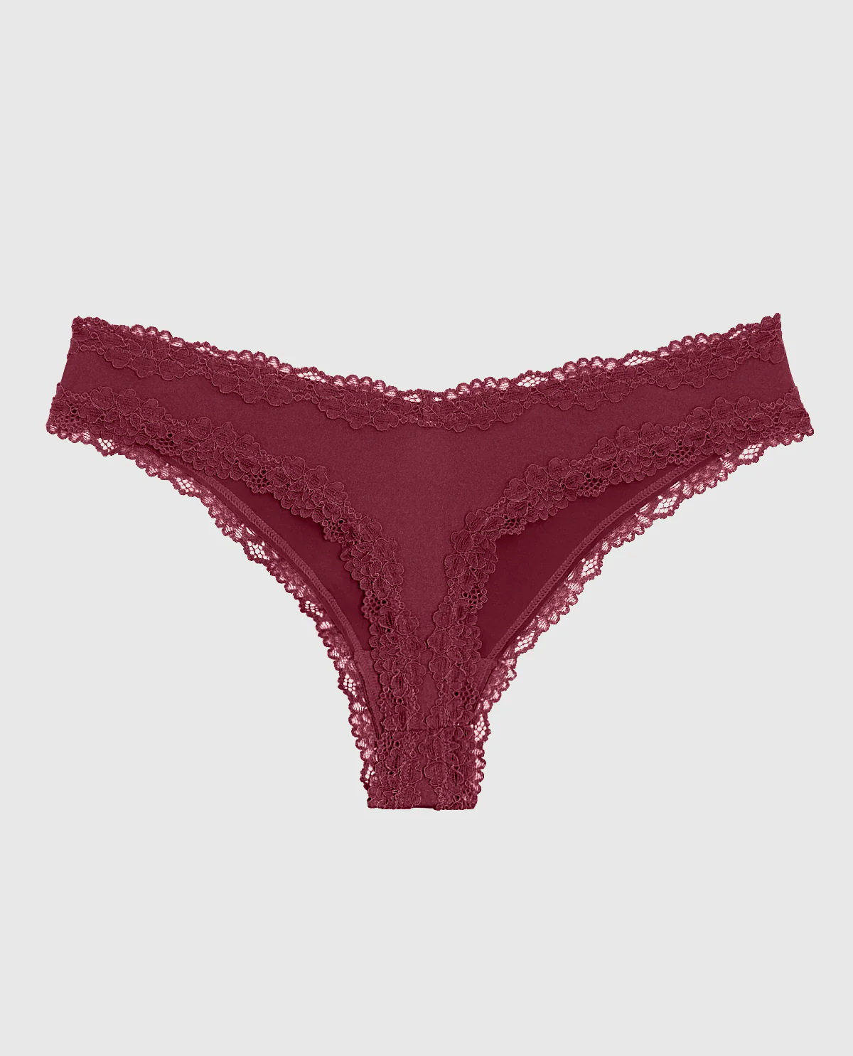Thong Panty with Lace Trim in Opulent Red - Image 5