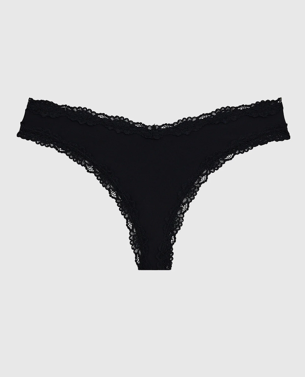 Thong Panty With Lace Trim in Smoulder Black