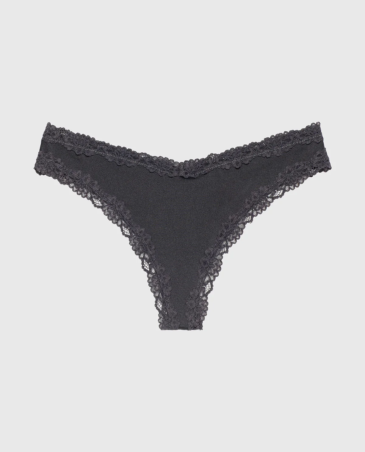 Thong Panty With Lace Trim in Ebony - Image 4