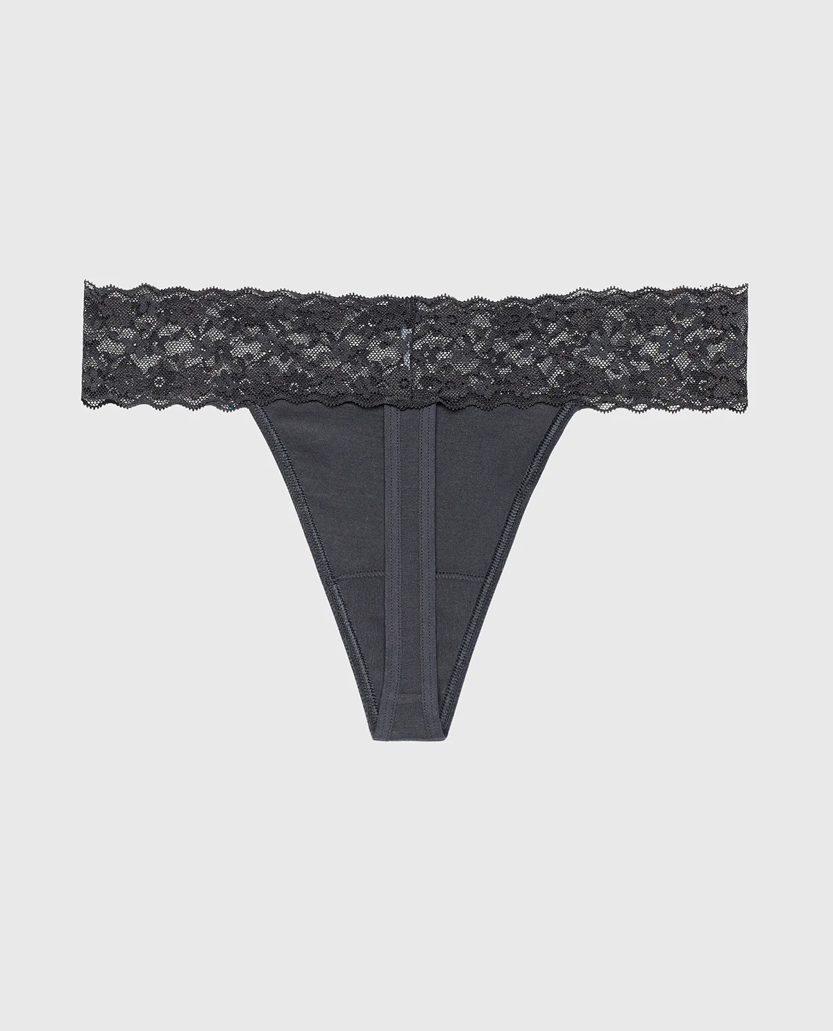 Thong Panty With Lace Trim in Ebony - Image 5