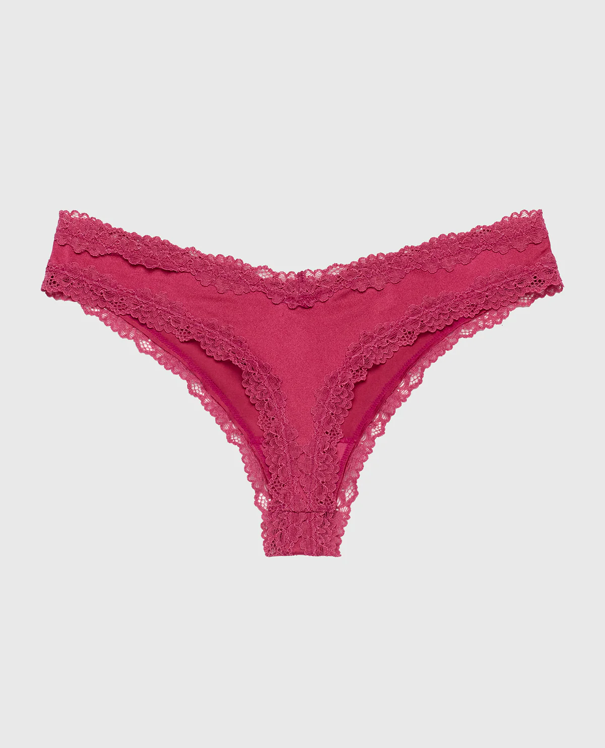 Thong Panty with Lace Trim in Electric Rouge - Image 5