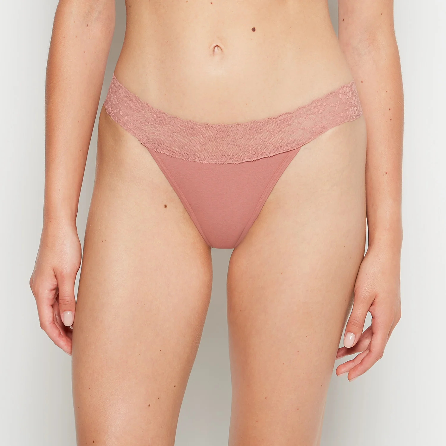 Thong Panty With Lace Trim in Old Rose