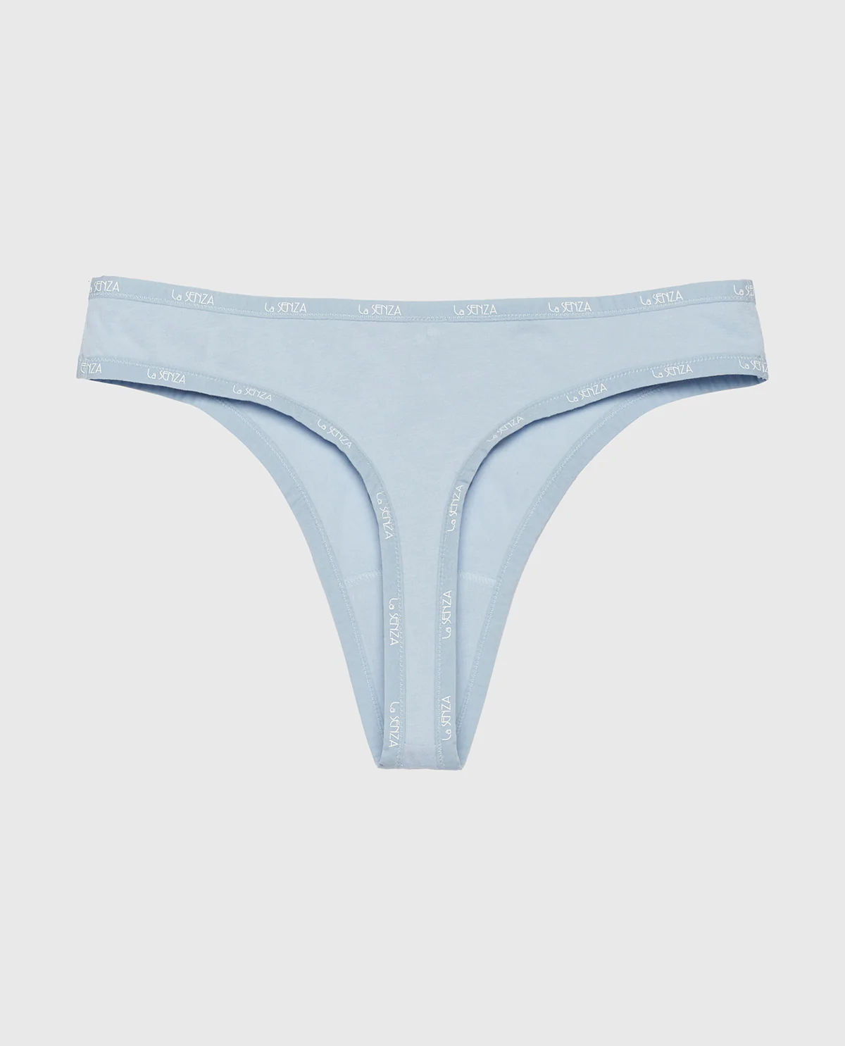 Thong Panty with Logo Trim in Subdued Blue - Image 5