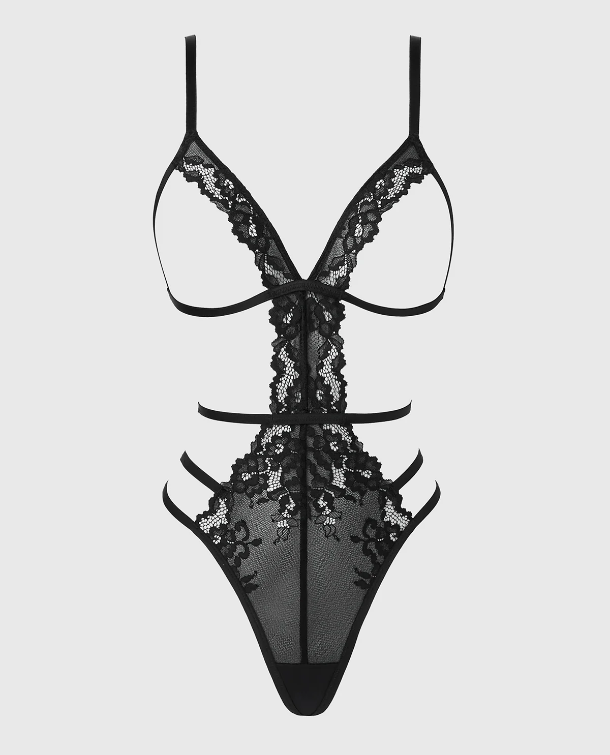 Triangle Cup Teddy With Romantic Lace in Tuxedo Black