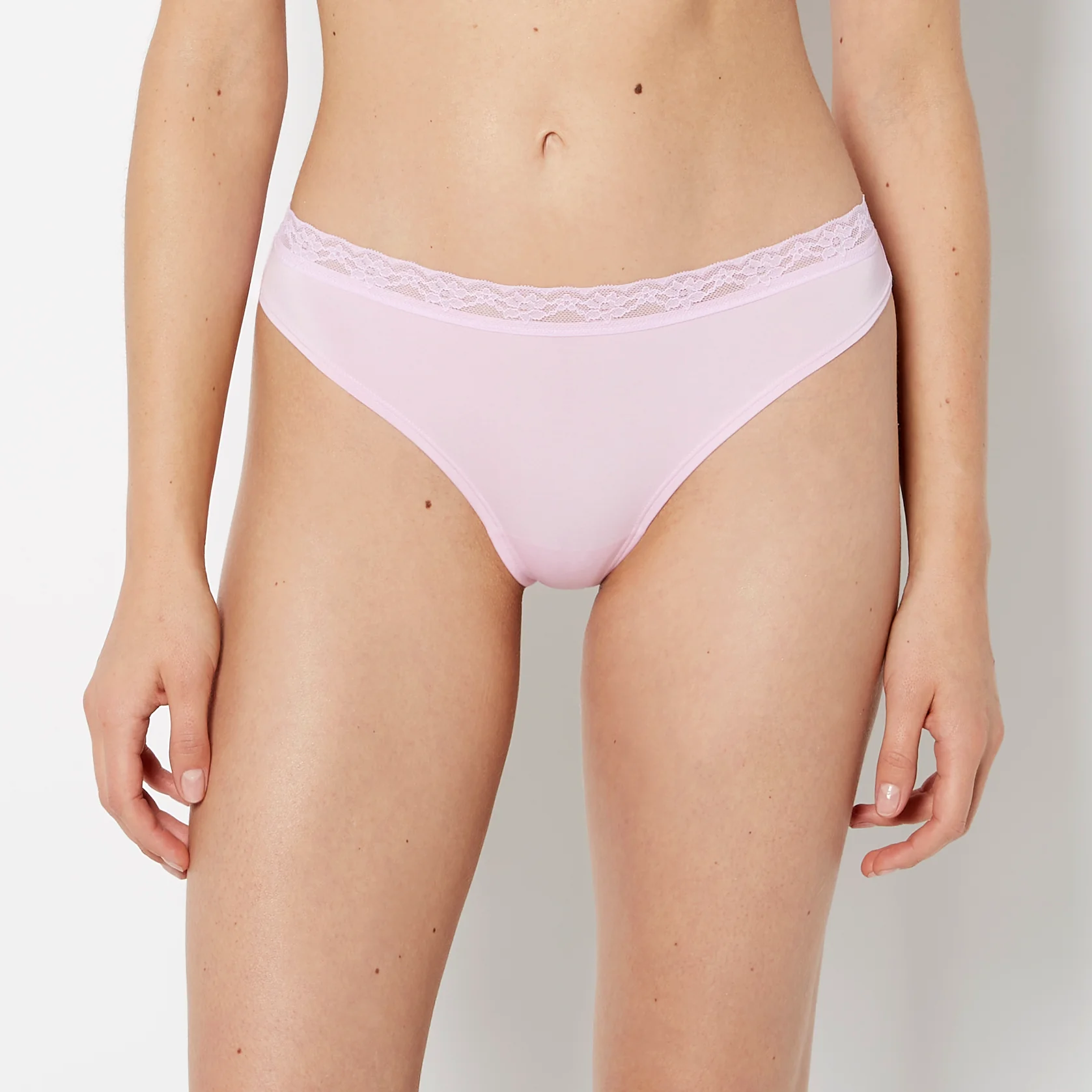 Ultrasoft Modal Cheeky Thong Panty with Lace Trim in Sweet Dream