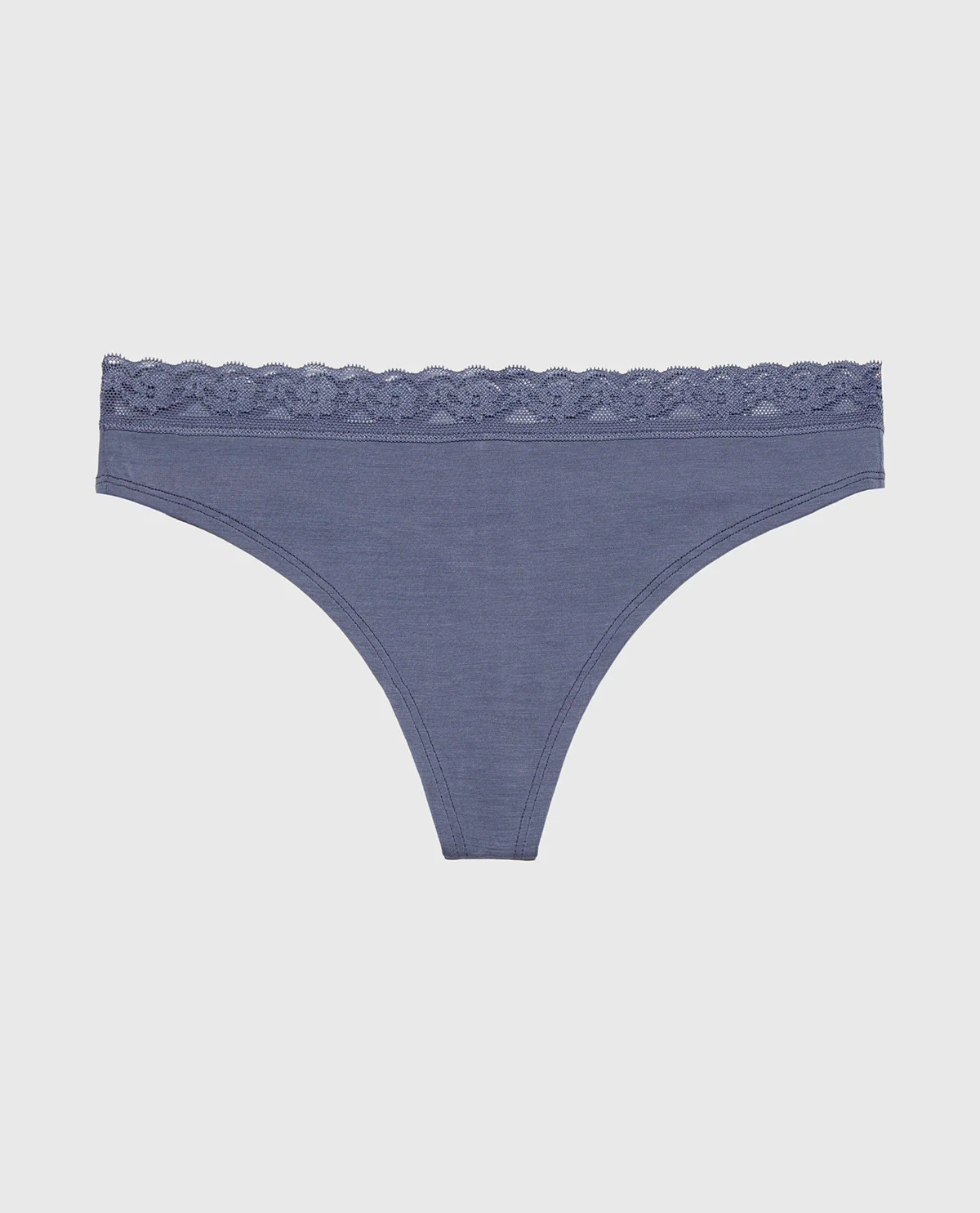 Ultrasoft Modal Cheeky Thong Panty with Lace Trim In Vintage Indigo - Image 4