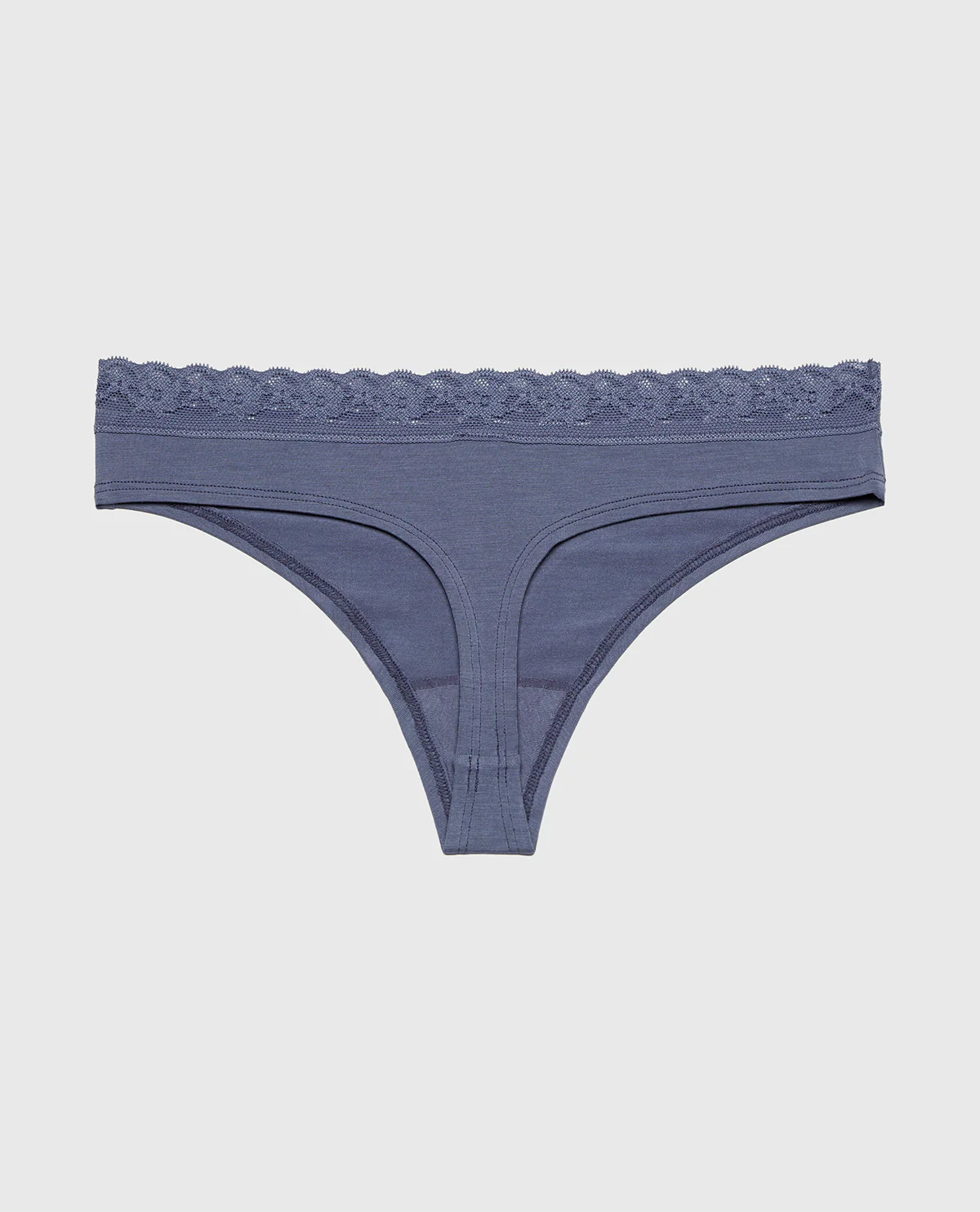 Ultrasoft Modal Cheeky Thong Panty with Lace Trim In Vintage Indigo - Image 5