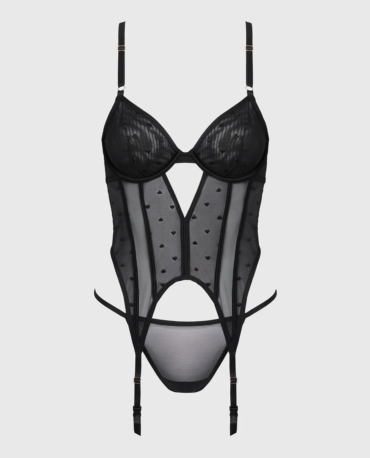 Unlined Demi Merrywidow Heart Mesh in Tuxedo Black - Image 4