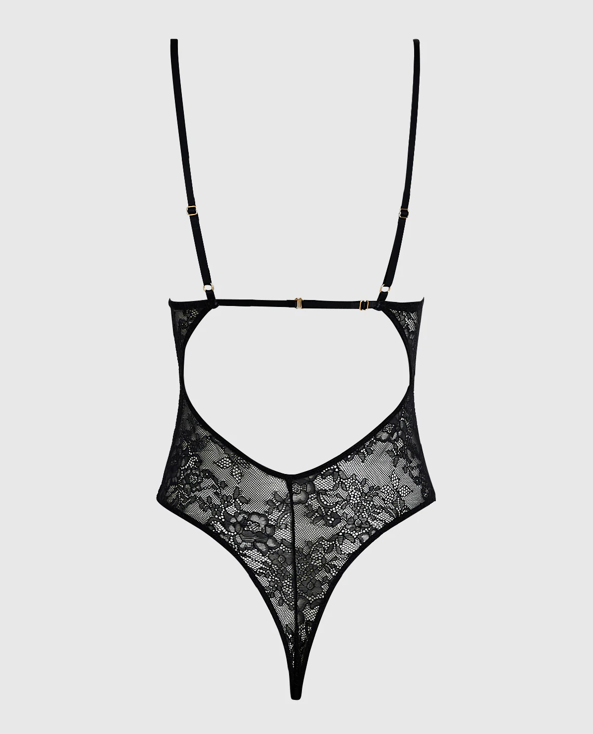 Unlined Lace Bodysuit with Cutout in Black - Image 6