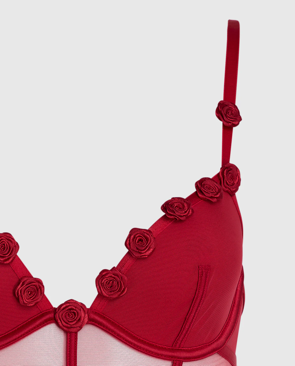 Unlined Mesh Bodysuit with Rosettes in Cosmo Red - Image 7