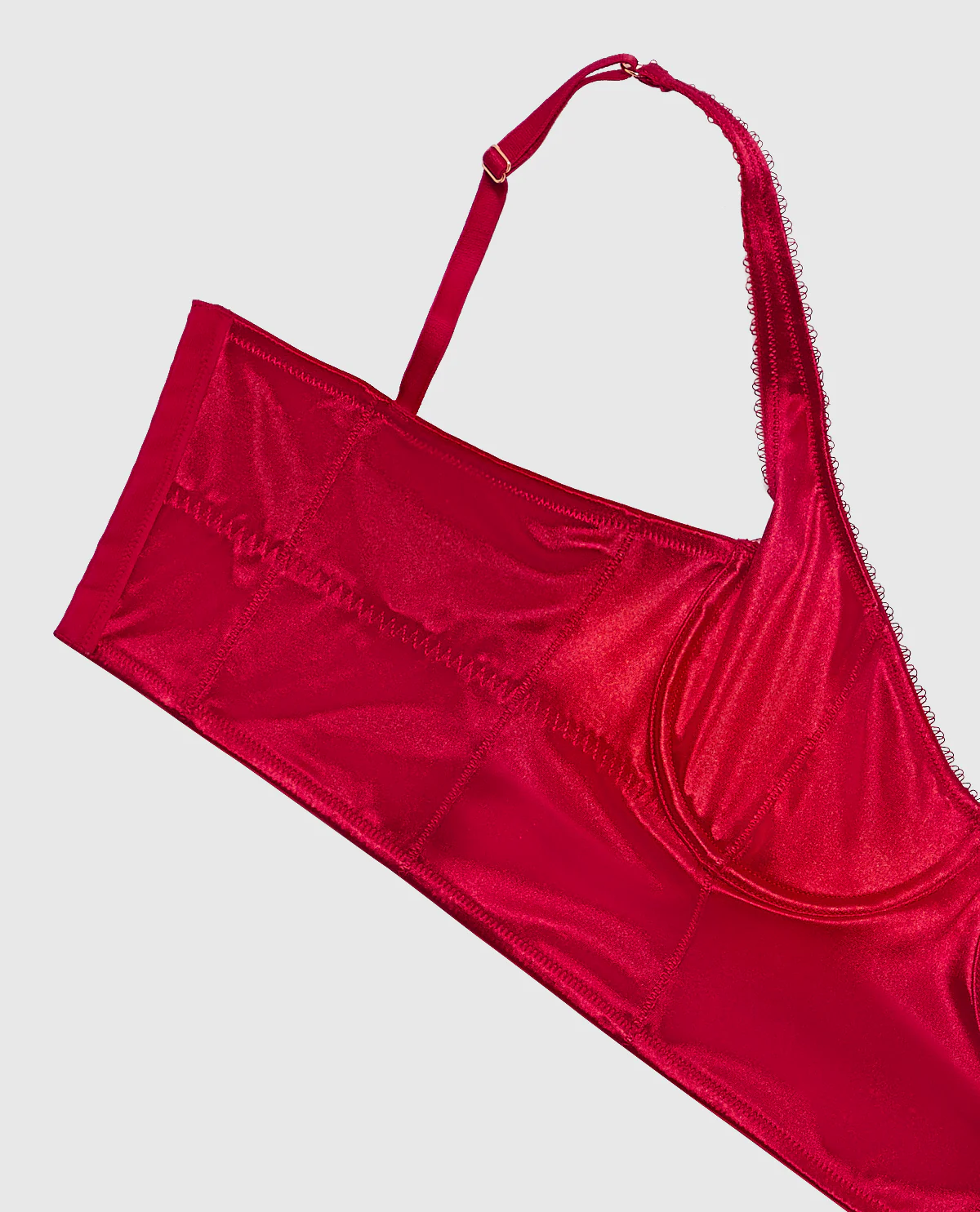 Unlined Satin Balconette Bra Top in Cosmo Red - Image 3