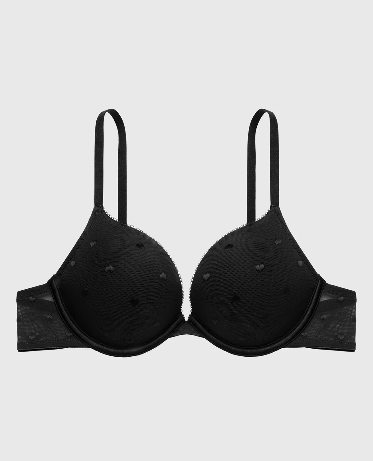 Up 2 Cup Plunge Bra with Heart Mesh in Tuxedo Black - Image 5